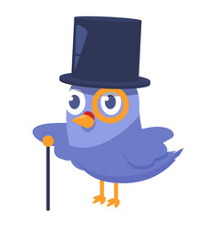 Cartoon Bluebird Wearing A Monocle And Top Hat