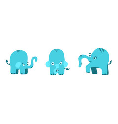 Cute Blue Elephants Set In Cartoon Flat Style