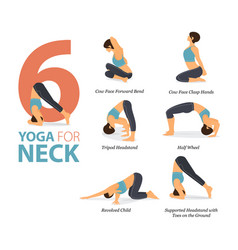 6 Yoga Poses Exercise For Neck Concept