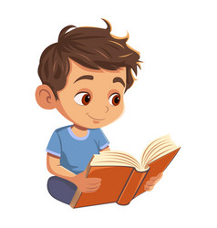 A Small Boy Is Reading Book With Interest