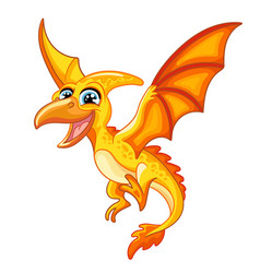 Cute Cartoon Yellow Flying Pterodactyl