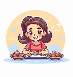 Cute Little Girl Making Cookies In Cartoon Style