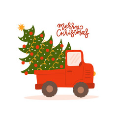 Vintage Red Truck With Christmas Tree Xmas