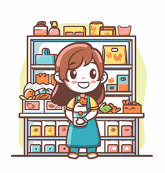 A Cute Girl Shopping In Grocery Store