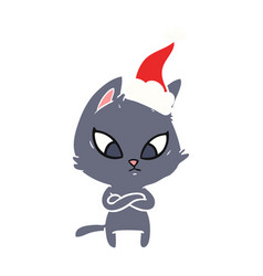 Confused Flat Color Of A Cat Wearing Santa Hat