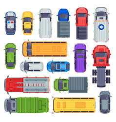 Top View Public Transport Taxi Car City Buses And