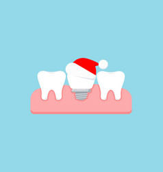 Christmas Tooth And Dental Implant In Santa Hat