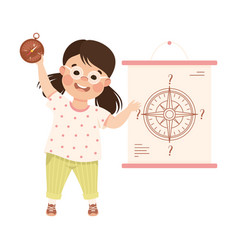 Cute Happy Little Girl Learning About Compass Tool