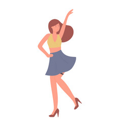 Fashionable Happy Girl Dancing In Stylish Skirt