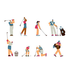 Golf Player Male And Female Characters Cartoon