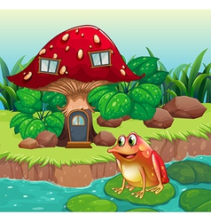 A Giant Mushroom House Near The River With Frog