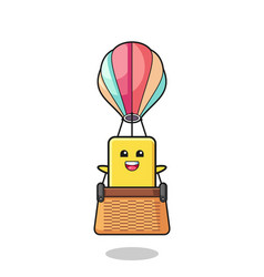 Yellow Card Mascot Riding A Hot Air Balloon