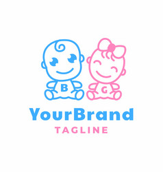 Baby Boy And Girl Sitting For Care Store Logo