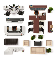 Office Interior Elements Top View Set