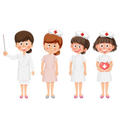 Cute Nurse Cartoon Characters Set