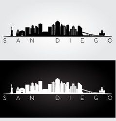 San Diego Usa Skyline And Landmarks Silhouette