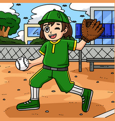 Baseball Girl Pitcher Colored Cartoon