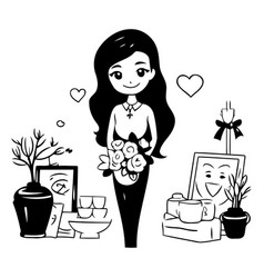 Girl With A Bouquet Of Flowers In Her Hand