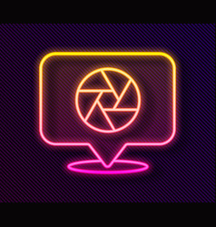 Glowing Neon Line Camera Shutter Icon Isolated