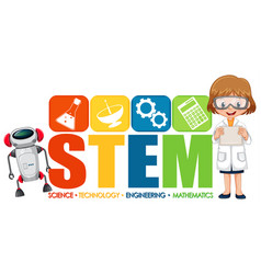 Scientist Girl Cartoon Character With Stem Logo