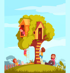 Tree House With Children Background