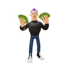 3d Cool Man Cartoon Design Holding Money