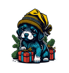 Cute Puppy Wearing A Hat Surrounded By Gifts