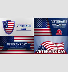 Veterans Military Day Banner Set Cartoon Style