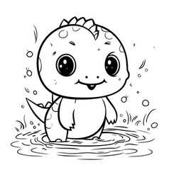 Cute Dinosaur In The Water Black And White