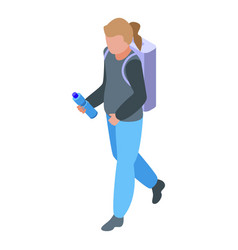 Girl Camping Icon Isometric Trip Adventure