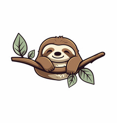 Cute Cartoon Sloth On A Tree Branch