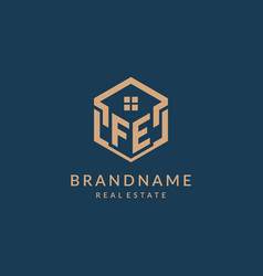 Initial Letter Fe Hexagonal House Roof Shape Icon