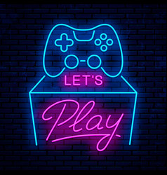 Lets play neon sign game logo neon Royalty Free Vector Image