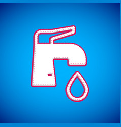 White Water Tap Icon Isolated On Blue Background