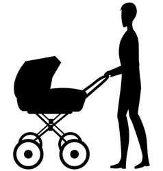 Dad With A Baby In A Stroller Black And White