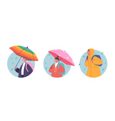 Happy Kids Under Umbrella Isolated Round Icons