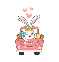 Cute Spring Bunny On Pink Car Truck With Easter