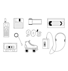 Hand Drawn Set Of Classic Elements Of The 80s 90s