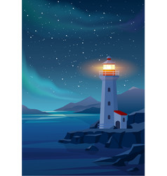 Lighthouse In Night Sea