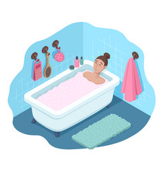 A Beautiful Girl Lies In Bathtub Pink Foam