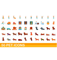 50 Pet Icons Set Cartoon Style