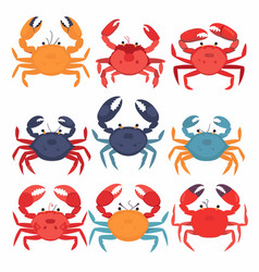 Nine Colorful Crabs Cartoon Style