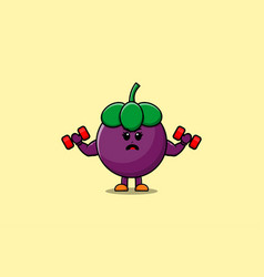 Cute Cartoon Mangosteen Character Is Fitness