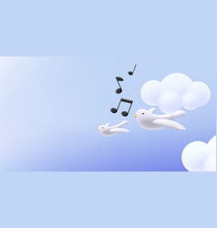 Flying White Doves With Music Notes Singing Birds