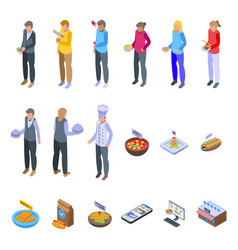 Food Critic Icons Set Isometric Restaurant