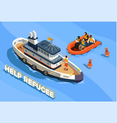 Refugee Boat Isometric Background