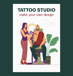 Tattoo Studio Banner Card Or Poster Template Flat