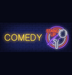 Comedy Neon Sign Glowing Bar Microphone In Circle