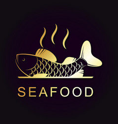 Fish On A Platter Sea Food Golden Symbol