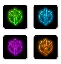 Glowing Neon Line Plane Propeller Icon Isolated